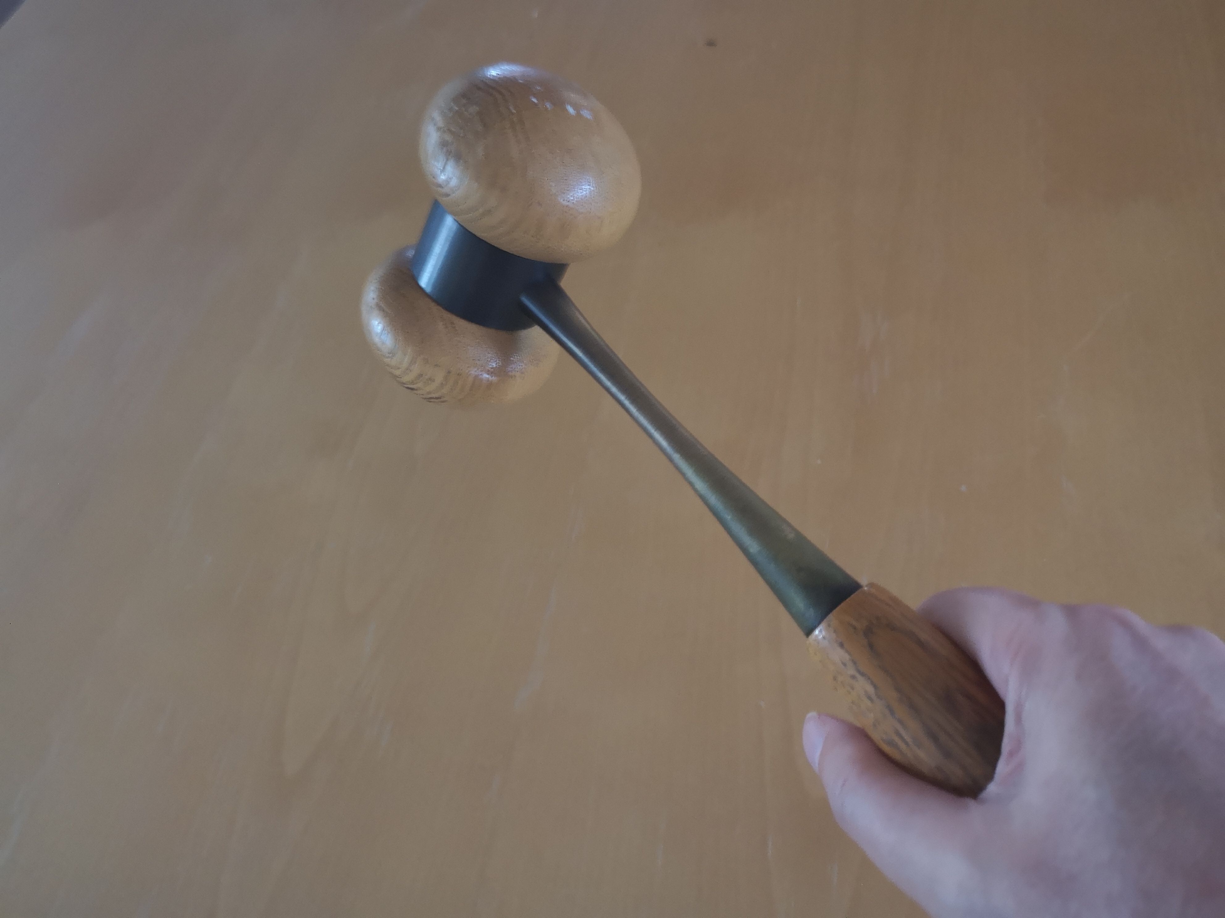 Käsi pitelee kokousnuijaa.